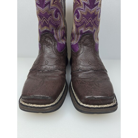 Durango Lil' Rebel Kids Western Cowboy Boot Dark Brown and Purple 8" Size 1 M - Picture 4 of 12